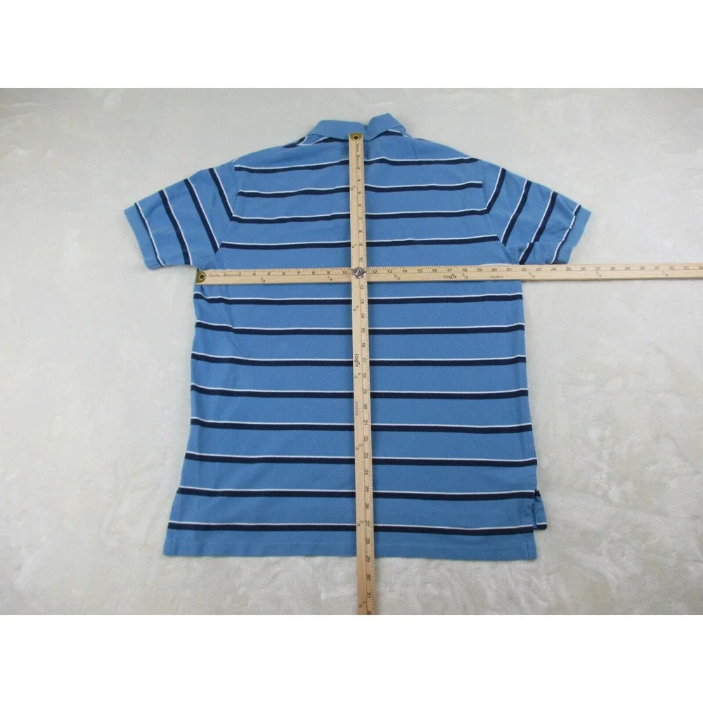 Ralph Lauren Polo Shirt Mens Large Blue‎ Orange Pony Striped Cotton Casual*